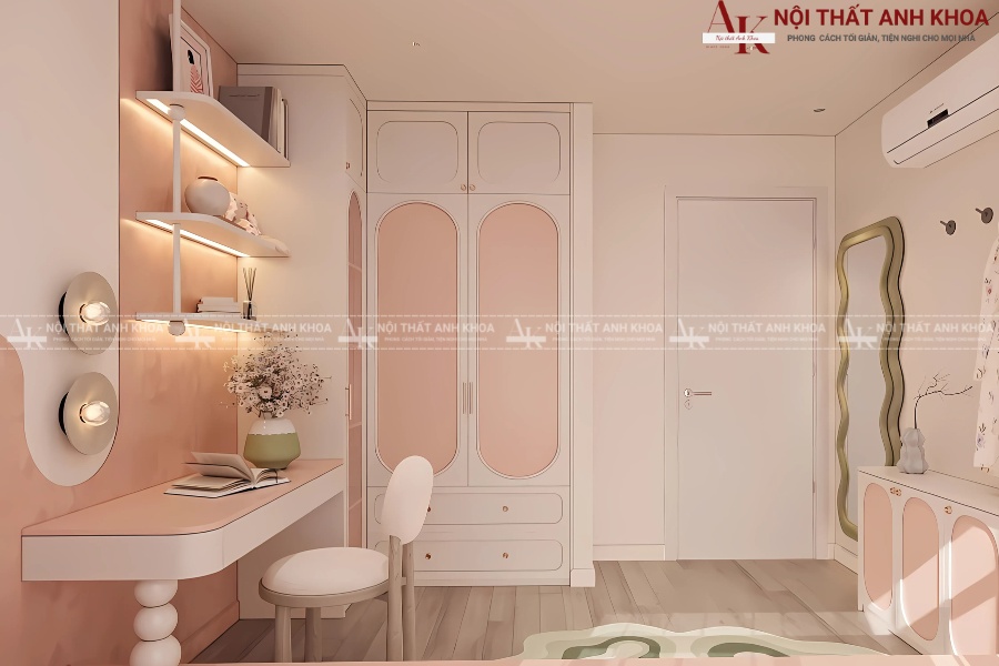 Bàn học màu hồng pastel Bàn học màu hồng pastel