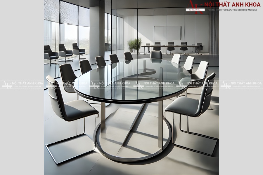 Mẫu bàn họp mặt kính cường lực khung Inox Mẫu bàn họp mặt kính cường lực khung Inox