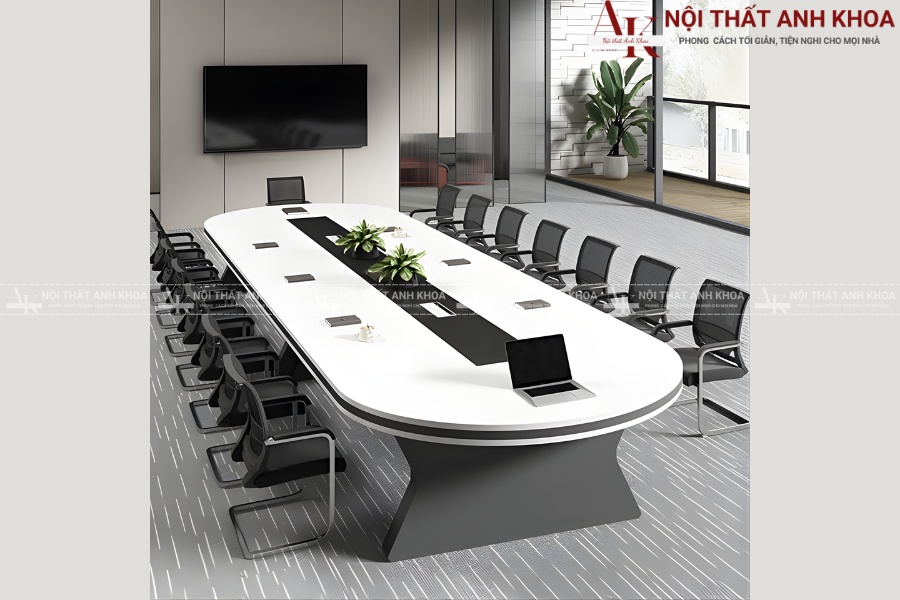 Bàn họp Oval gỗ công nghiệp chân sắt đẹp hiện đại Bàn họp Oval gỗ công nghiệp chân sắt đẹp hiện đại