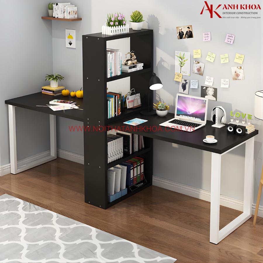 Bàn làm việc 2 người kết hợp kệ sách đẹp hiện đại Bàn làm việc 2 người kết hợp kệ sách đẹp hiện đại