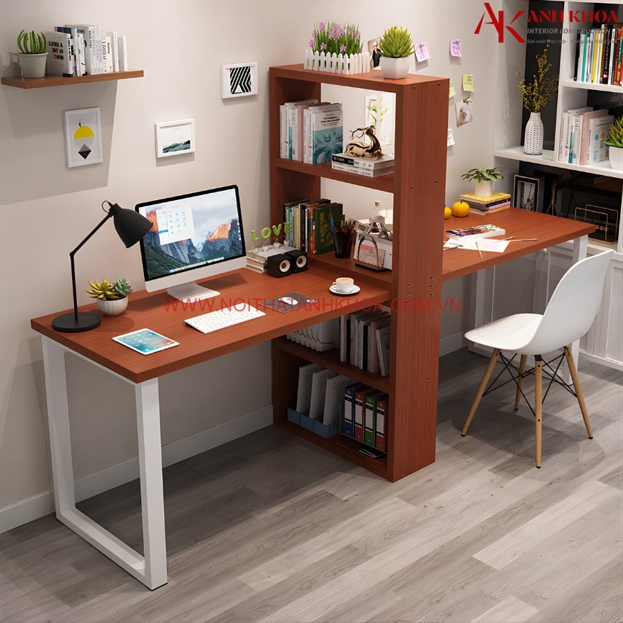 Bàn làm việc 2 người kết hợp kệ sách đa dạng màu sắc Bàn làm việc 2 người kết hợp kệ sách đa dạng màu sắc