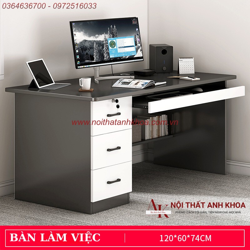 Bàn Làm Việc Gỗ Ván Ép Màu Xám Chì Phối Trắng Đẹp Sang Trọng