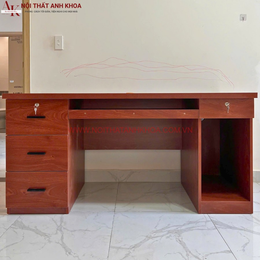 Bàn làm việc gỗ ván ép màu xoan đào cổ điển Bàn làm việc gỗ ván ép màu xoan đào cổ điển