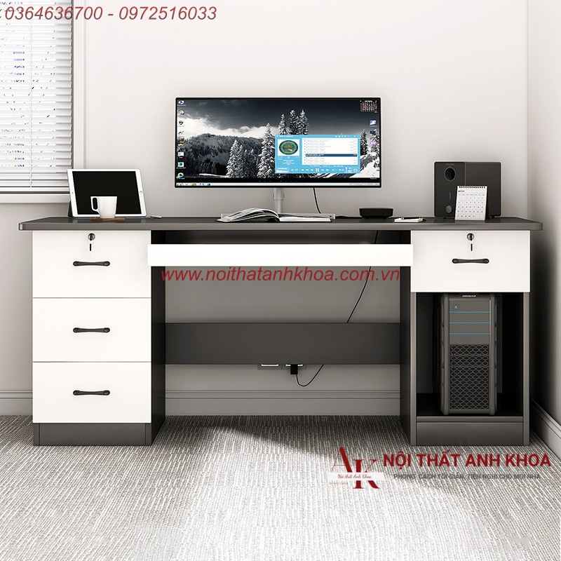 Bàn Làm Việc Gỗ Ván Ép Màu Xám Chì Phối Trắng Đẹp Sang Trọng Bàn Làm Việc Gỗ Ván Ép Màu Xám Chì Phối Trắng Đẹp Sang Trọng