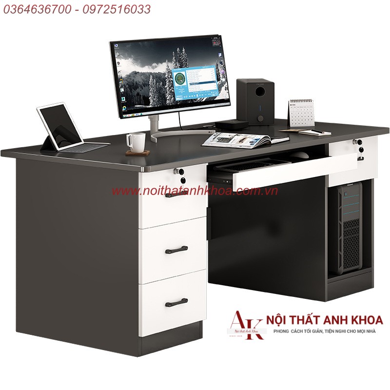 Bàn Làm Việc Gỗ Ván Ép Màu Xám Chì Phối Trắng Đẹp Sang Trọng Bàn Làm Việc Gỗ Ván Ép Màu Xám Chì Phối Trắng Đẹp Sang Trọng