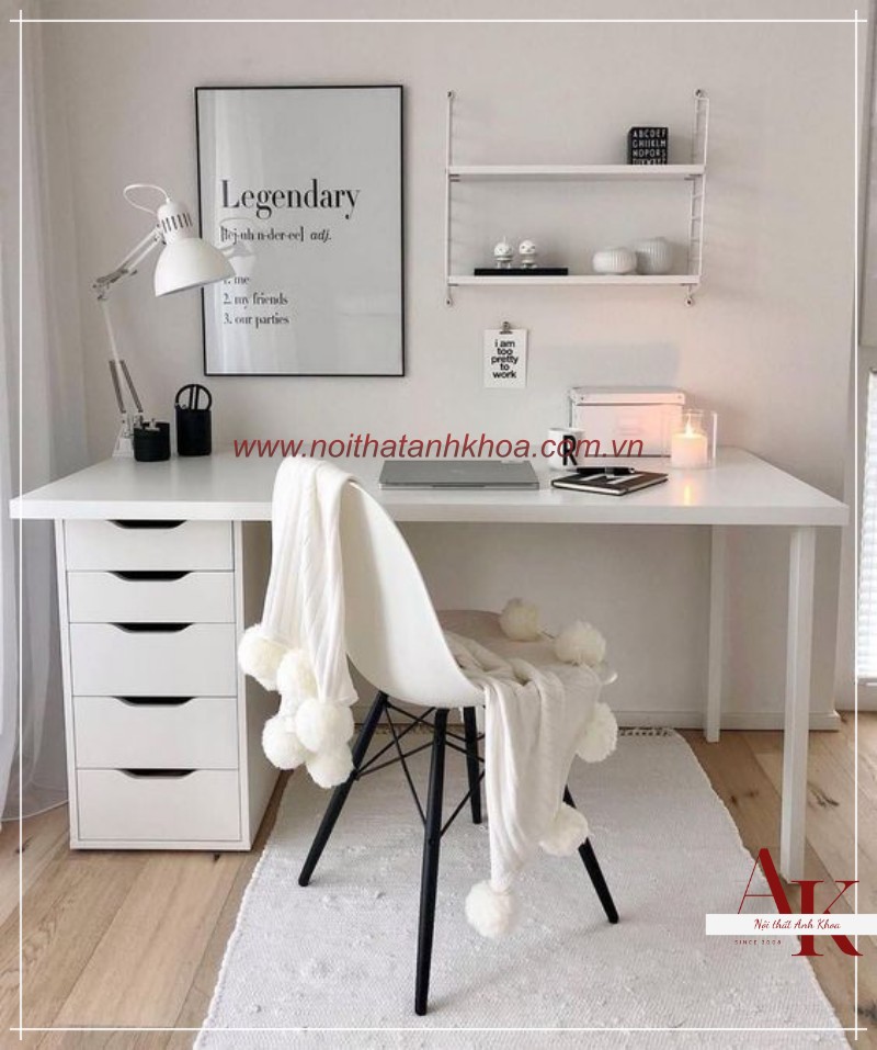 Bàn làm việc gỗ công nghiệp IKEA màu trắng sang trọng hiện đại