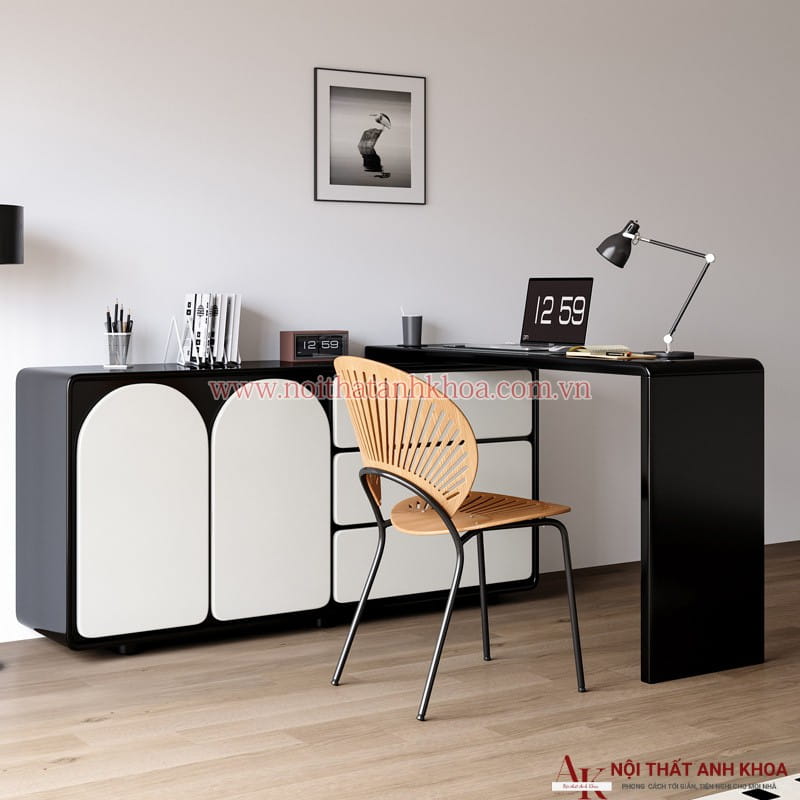 Bàn Làm Việc Kết Hợp Bàn Trang Điểm Gỗ MDF Màu Đen Phối Trắng Bàn Làm Việc Kết Hợp Bàn Trang Điểm Gỗ MDF Màu Đen Phối Trắng