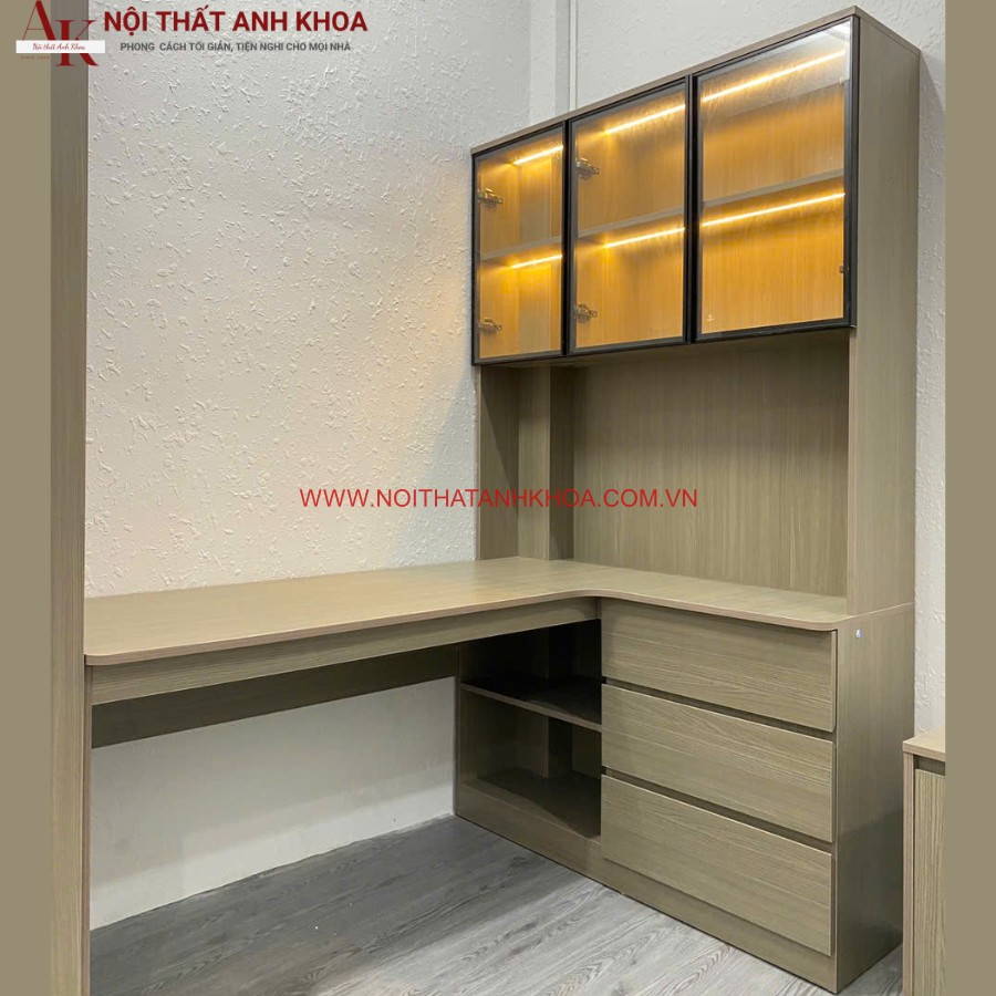 Bàn làm việc kết hợp kệ sách cánh kính đẹp, sang trọng Bàn làm việc kết hợp kệ sách cánh kính đẹp, sang trọng