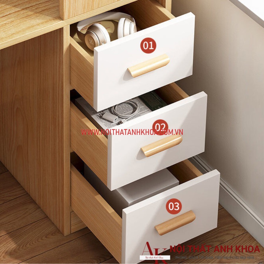 Hệ thống ngăn kéo bàn làm việc kết hợp kệ sách gỗ MDF Hệ thống ngăn kéo bàn làm việc kết hợp kệ sách gỗ MDF