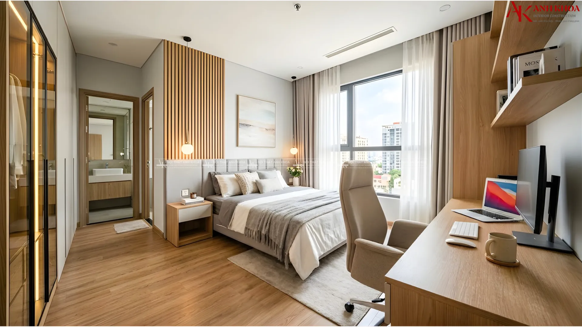 Bố trí bàn làm việc trong căn hộ phòng ngủ 70m2 đẹp Bố trí bàn làm việc trong căn hộ phòng ngủ 70m2 đẹp