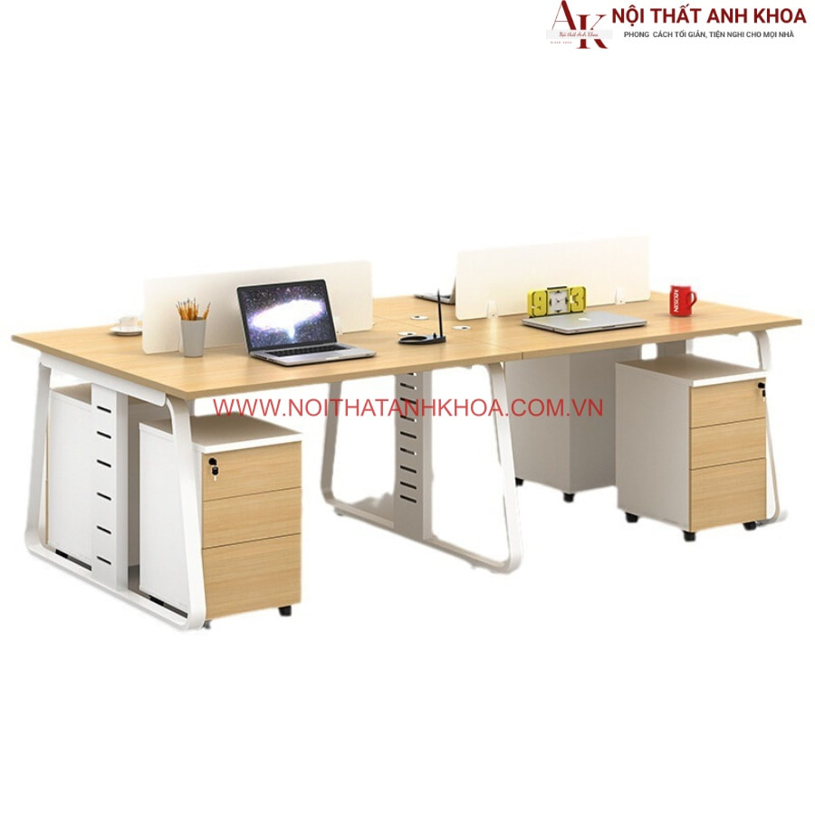 Bàn làm việc văn phòng gam màu vàng vân gỗ phối trắng hiện đại Bàn làm việc văn phòng gam màu vàng vân gỗ phối trắng hiện đại