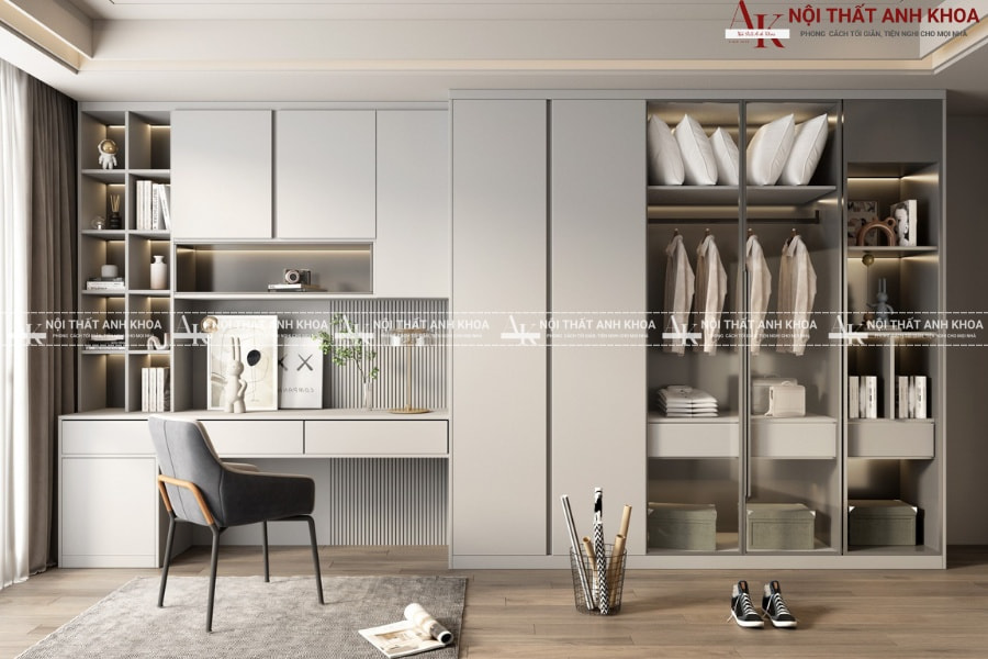 Bàn liền tủ quần áo có kệ sách mở Bàn liền tủ quần áo có kệ sách mở