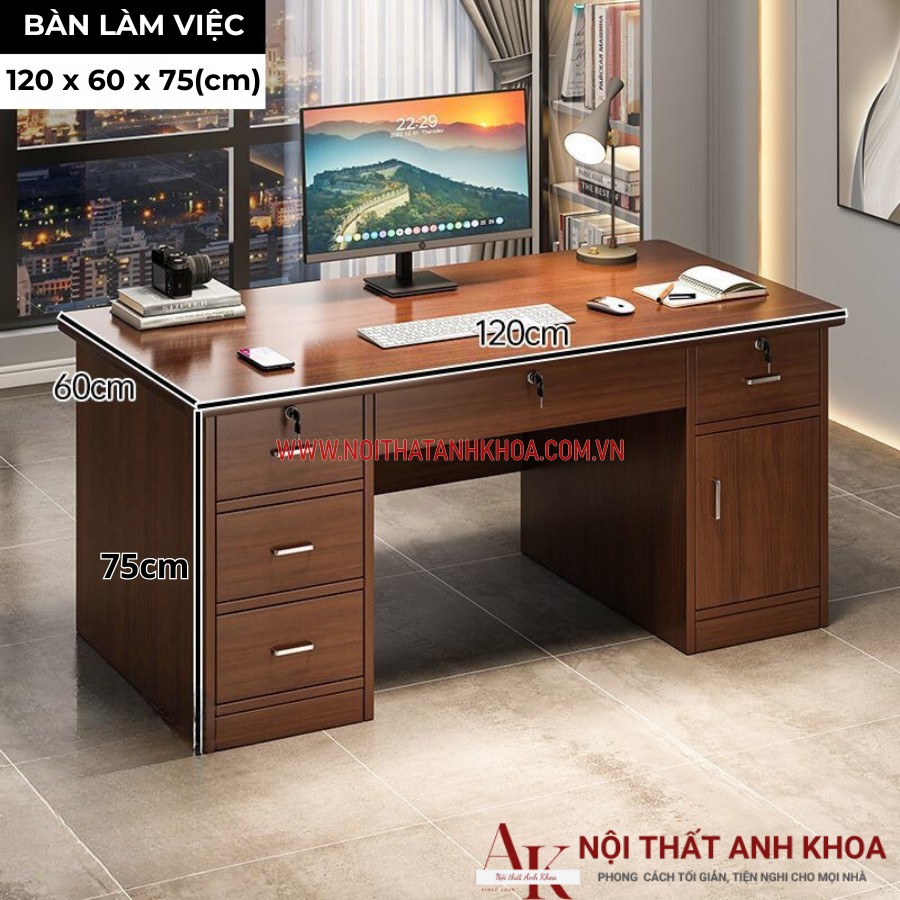 Bàn máy vi tính gỗ công nghiệp màu nâu vân gỗ Bàn máy vi tính gỗ công nghiệp màu nâu vân gỗ