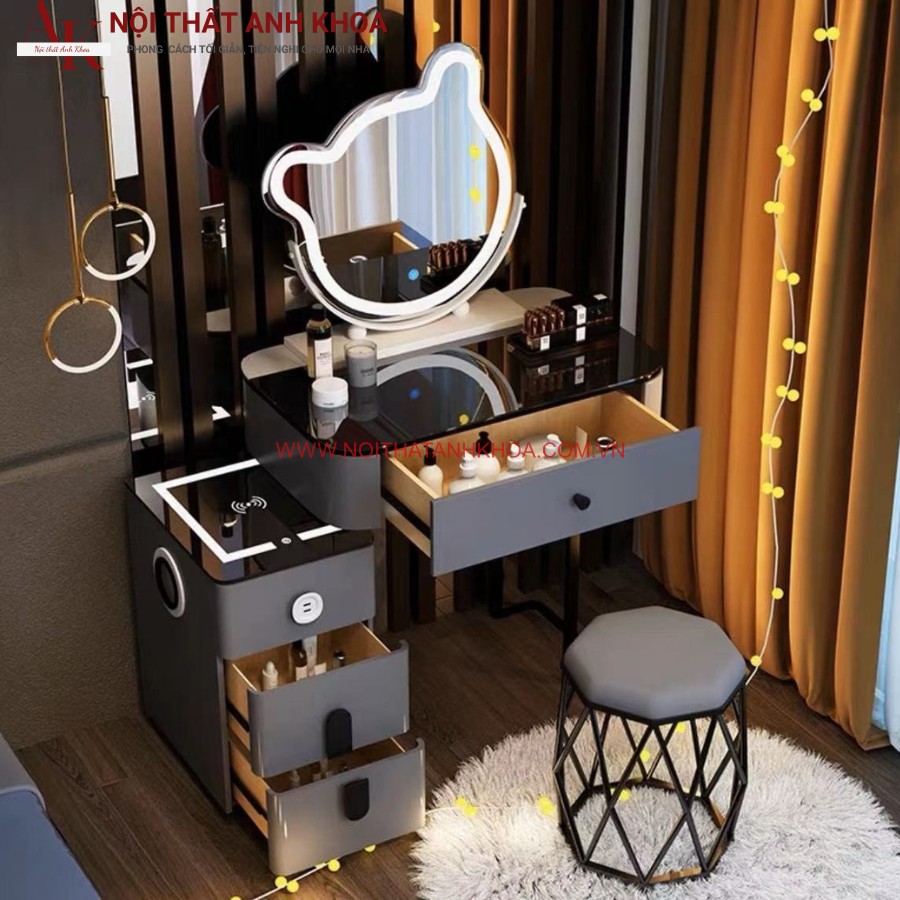 Bàn phấn cao cấp nhập khẩu gương gấu màu xám Bàn phấn cao cấp nhập khẩu gương gấu màu xám