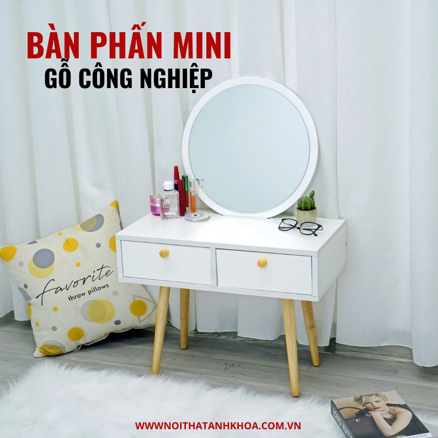 Bàn phấn mini gỗ công nghiệp màu trắng  Bàn phấn mini gỗ công nghiệp màu trắng