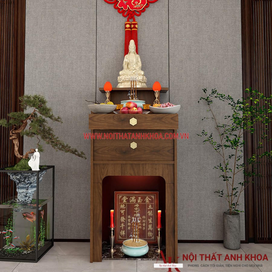 Bàn thờ gỗ công nghiệp màu nâu vâng gỗ ấm cúng Bàn thờ gỗ công nghiệp màu nâu vâng gỗ ấm cúng