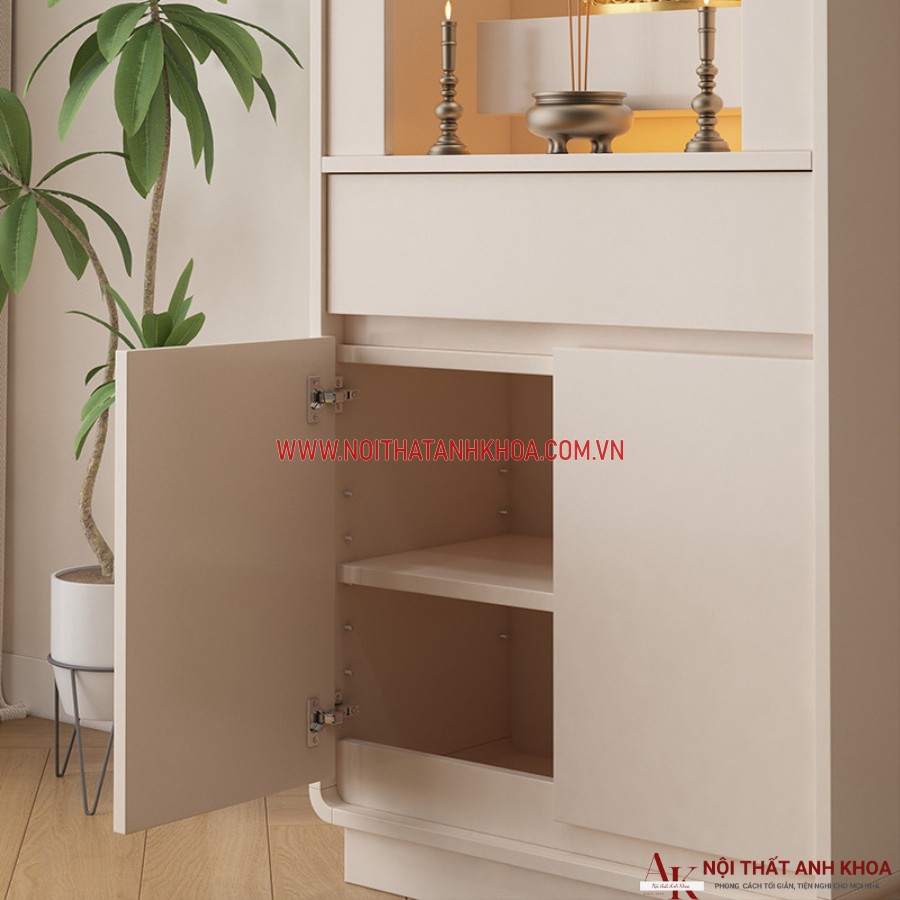 Bàn thờ phật màu kem gỗ công nghiệp đẹp, trang trọng Bàn thờ phật màu kem gỗ công nghiệp đẹp, trang trọng