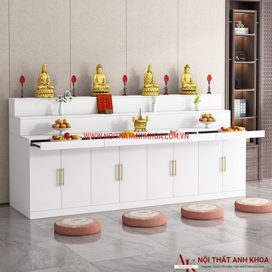 Bàn thờ phật và gia tiên được làm từ gỗ công nghiệp cứng cáp, bền bỉ Bàn thờ phật và gia tiên được làm từ gỗ công nghiệp cứng cáp, bền bỉ