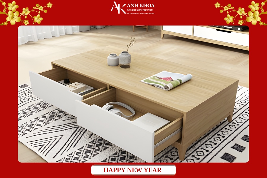 Bàn trà gỗ MDF kết hợp ngăn kéo tiện dụng Bàn trà gỗ MDF kết hợp ngăn kéo tiện dụng