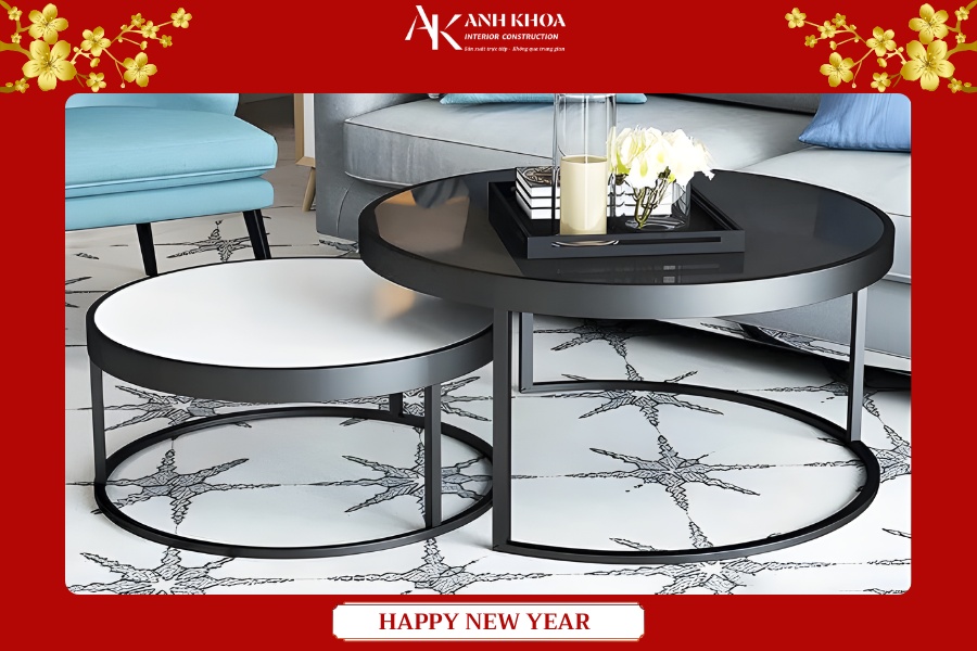 Bàn trà tròn chân sắt sơn tĩnh điện tối giản Bàn trà tròn chân sắt sơn tĩnh điện tối giản