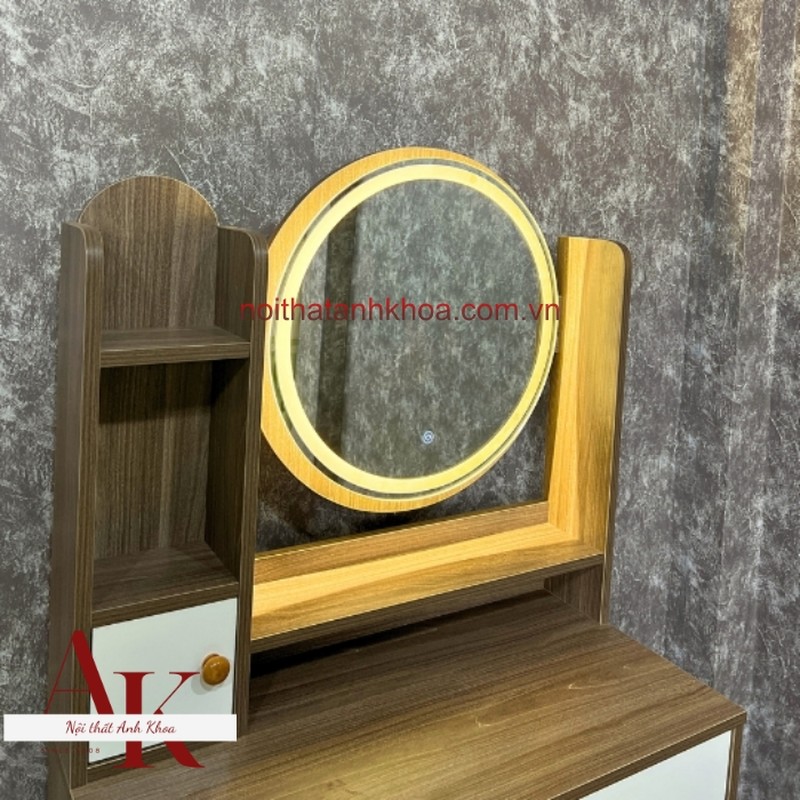 Bàn Trang Điểm Gỗ Công Nghiệp Gương Tròn Có Led Hiện Đại Bàn Trang Điểm Gỗ Công Nghiệp Gương Tròn Có Led Hiện Đại