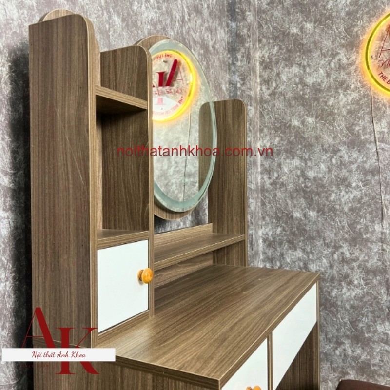 Bàn Trang Điểm Gỗ Công Nghiệp Gương Tròn Có Led Hiện Đại Bàn Trang Điểm Gỗ Công Nghiệp Gương Tròn Có Led Hiện Đại