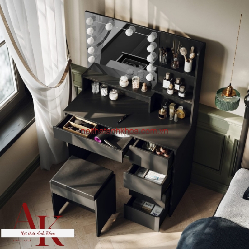 Bàn Trang Điểm Gỗ Công Nghiệp Phủ Melamine Chất Lượng Cao Màu Đen Hiện Đại Bàn Trang Điểm Gỗ Công Nghiệp Phủ Melamine Chất Lượng Cao Màu Đen Hiện Đại