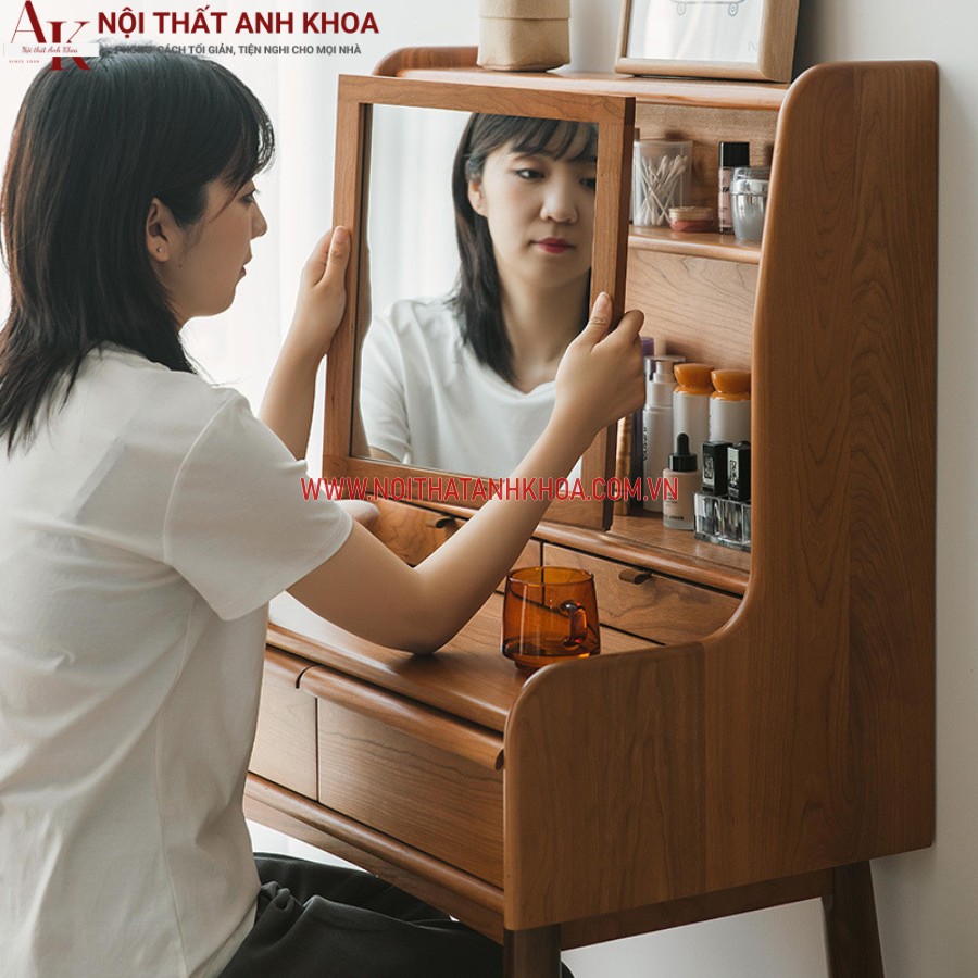 Bàn trang điểm gỗ cao su màu nâu vân gỗ Bàn trang điểm gỗ cao su màu nâu vân gỗ