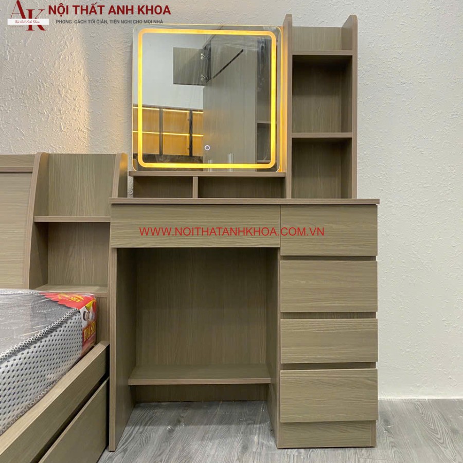 Bàn trang điểm gỗ công nghiệp MDF phủ melamine gam màu xám vân gỗ Bàn trang điểm gỗ công nghiệp MDF phủ melamine gam màu xám vân gỗ