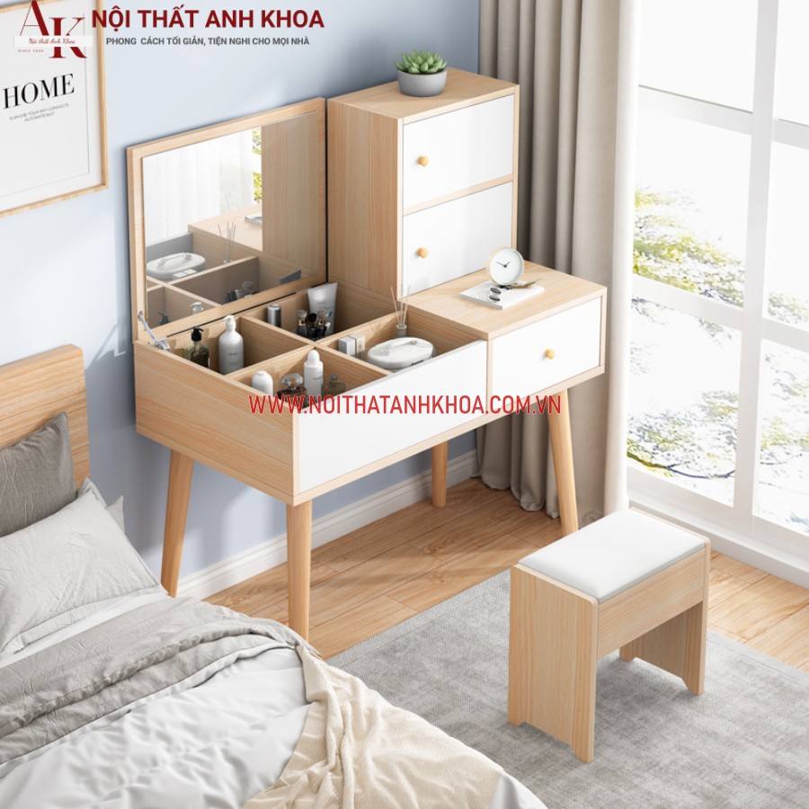 Bàn trang điểm gỗ công nghiệp MDF có ghế, hiện đại Bàn trang điểm gỗ công nghiệp MDF có ghế, hiện đại