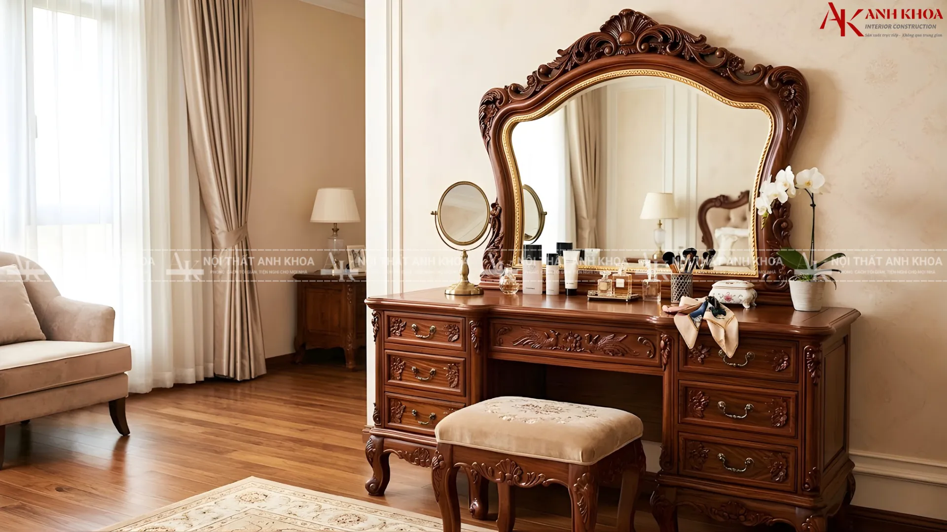 Mẫu bàn trang điểm gỗ đỏ đẹp - Đẳng cấp, quyền quý Mẫu bàn trang điểm gỗ đỏ đẹp - Đẳng cấp, quyền quý