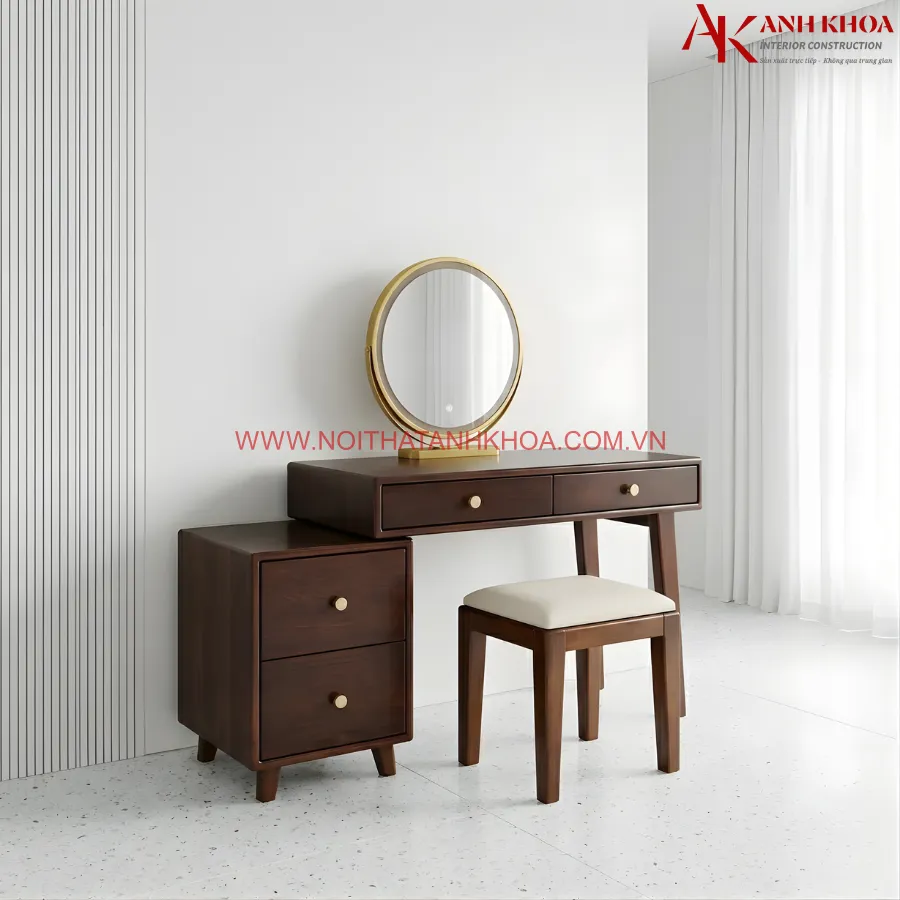 Bàn phấn gỗ tự nhiên màu nâu đẹp hiện đại, cao cấp Bàn phấn gỗ tự nhiên màu nâu đẹp hiện đại, cao cấp