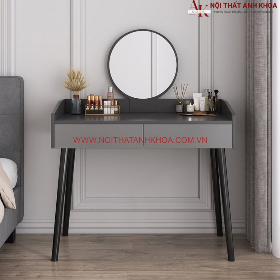 Bàn trang điểm gương tròn màu xám chì thiết kế hiện đại Bàn trang điểm gương tròn màu xám chì thiết kế hiện đại