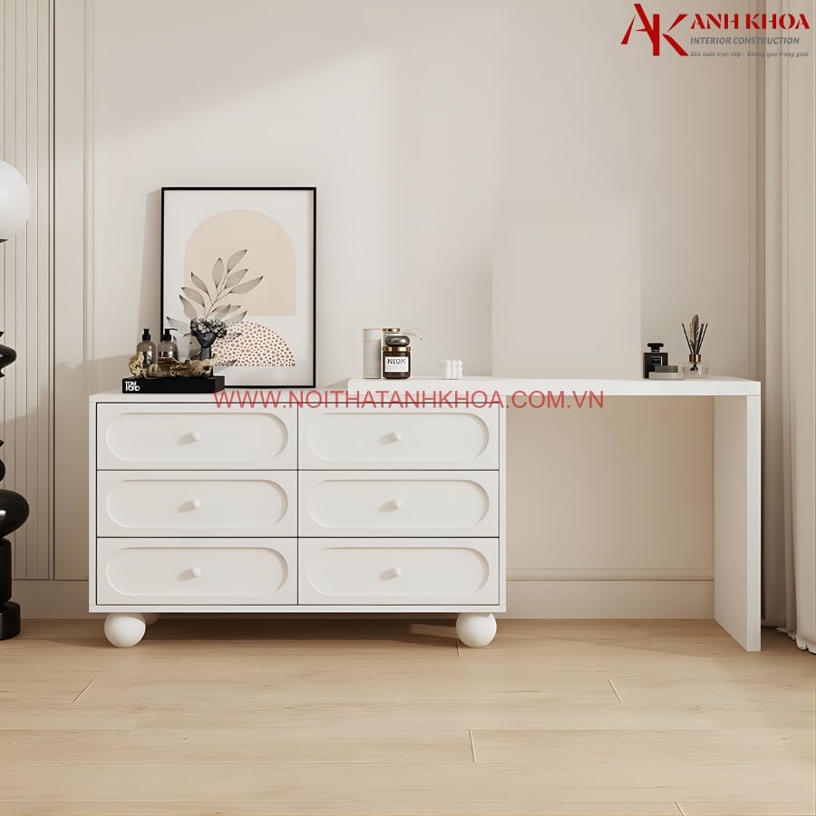 Bàn trang điểm màu trắng kết hợp tủ ngăn kéo gỗ công nghiệp Bàn trang điểm màu trắng kết hợp tủ ngăn kéo gỗ công nghiệp