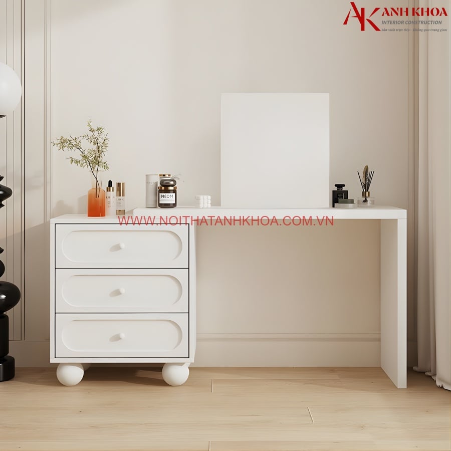Bàn trang điểm màu trắng kết hợp tủ ngăn kéo gỗ công nghiệp Bàn trang điểm màu trắng kết hợp tủ ngăn kéo gỗ công nghiệp