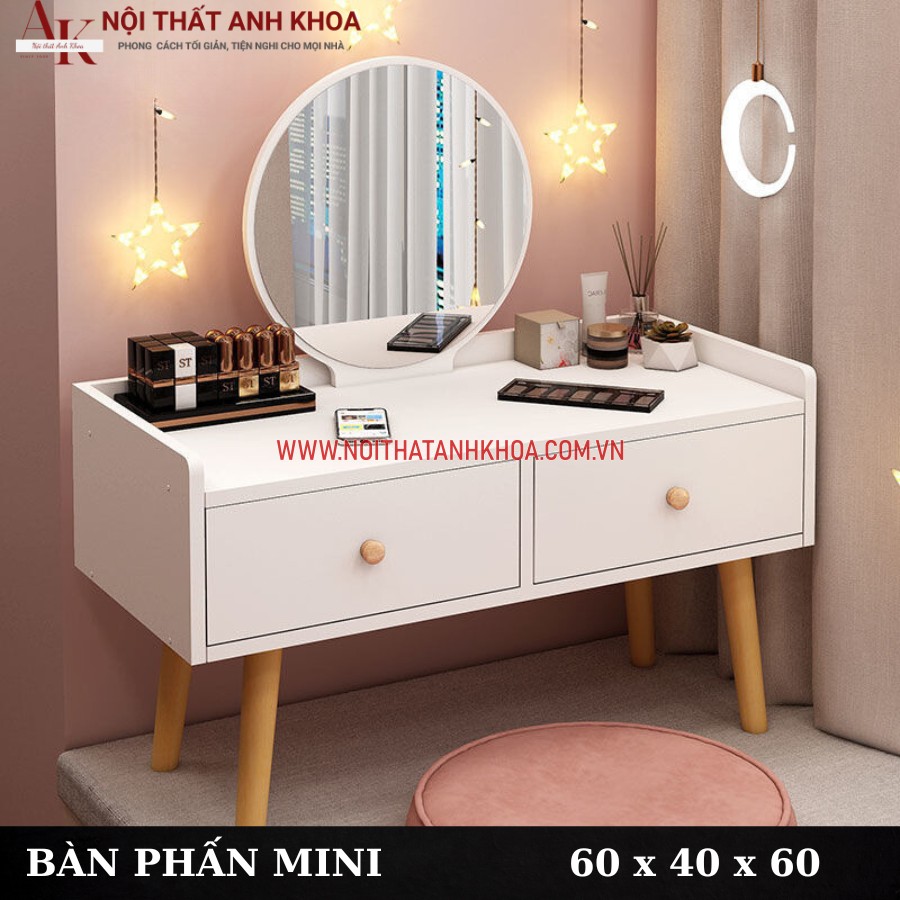 Bàn trang điểm mini ngồi bệt gỗ công nghiệp có gương Led hiện đại Bàn trang điểm mini ngồi bệt gỗ công nghiệp có gương Led hiện đại