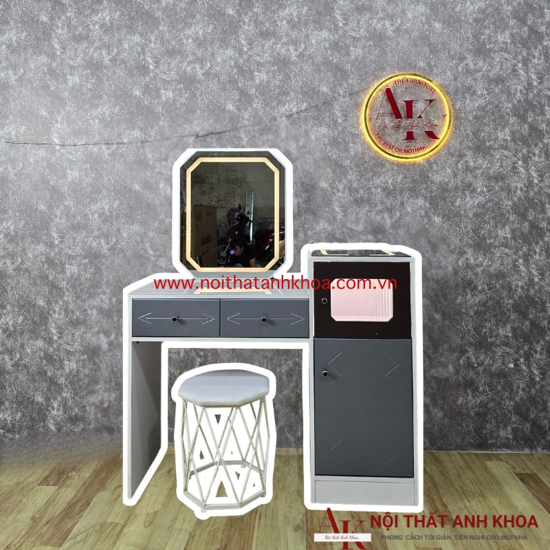 Bàn trang điểm gỗ mdf thông minh màu xám có ghế Bàn trang điểm gỗ mdf thông minh màu xám có ghế