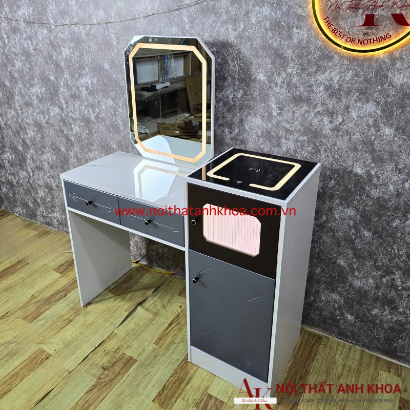 Bàn trang điểm thông minh màu xám gỗ mdf Bàn trang điểm thông minh màu xám gỗ mdf