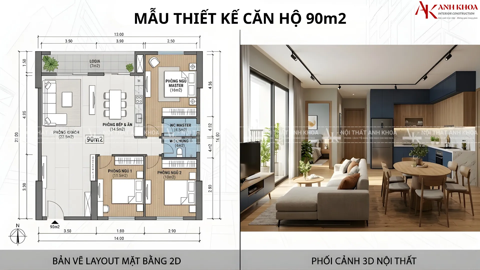Bản vẽ layout mặt bằng 2D và phối cảnh 3D căn hộ 90m2 Bản vẽ layout mặt bằng 2D và phối cảnh 3D căn hộ 90m2