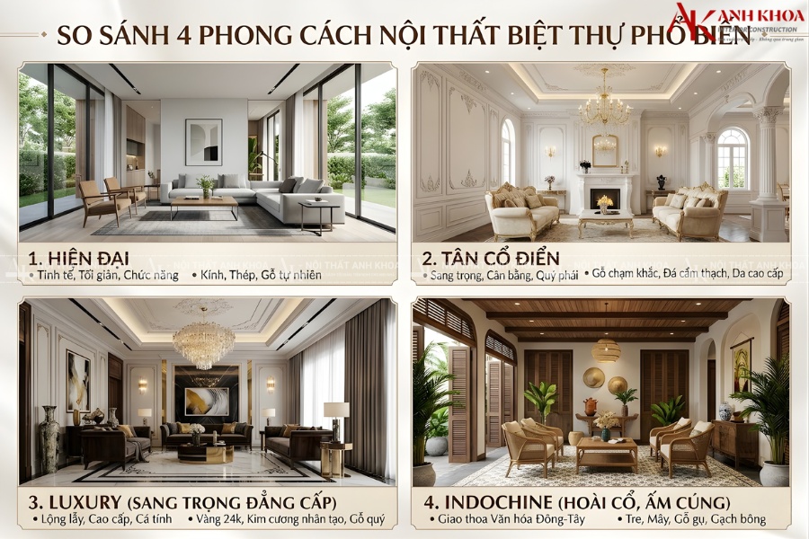 So sánh 4 phong cách nội thất biệt thự phổ biến So sánh 4 phong cách nội thất biệt thự phổ biến