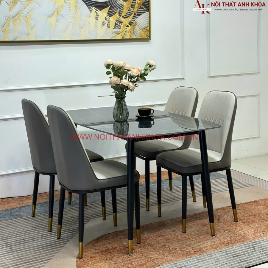 Bộ bàn ăn 4 ghế nhỏ gọn hiện đại màu xám phối trắng Bộ bàn ăn 4 ghế nhỏ gọn hiện đại màu xám phối trắng
