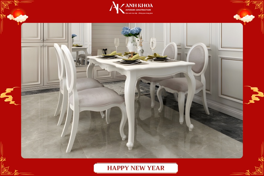 Bộ bàn ăn ghế gỗ tự nhiên sơn trắng tinh khôi Bộ bàn ăn ghế gỗ tự nhiên sơn trắng tinh khôi