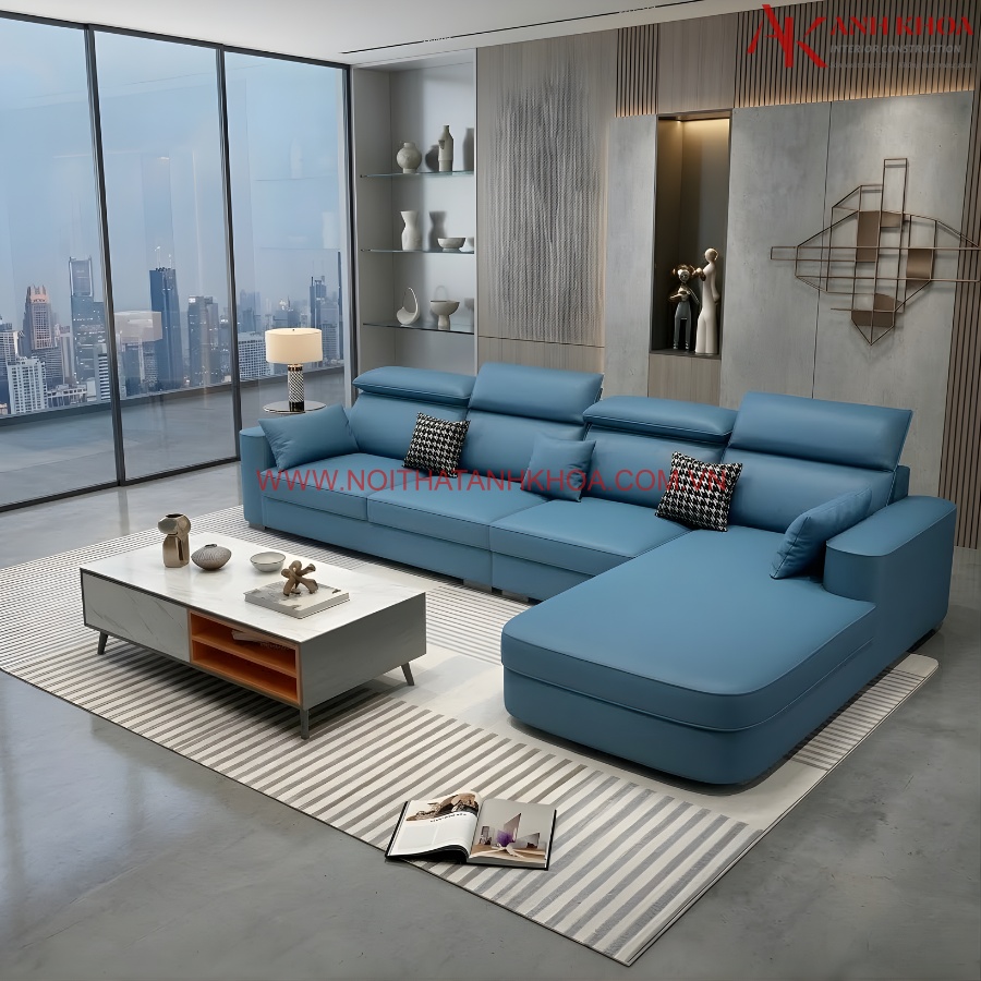 Bộ bàn ghế sofa tiếp khách chữ l màu xanh biển đẹp cao cấp Bộ bàn ghế sofa tiếp khách chữ l màu xanh biển đẹp cao cấp
