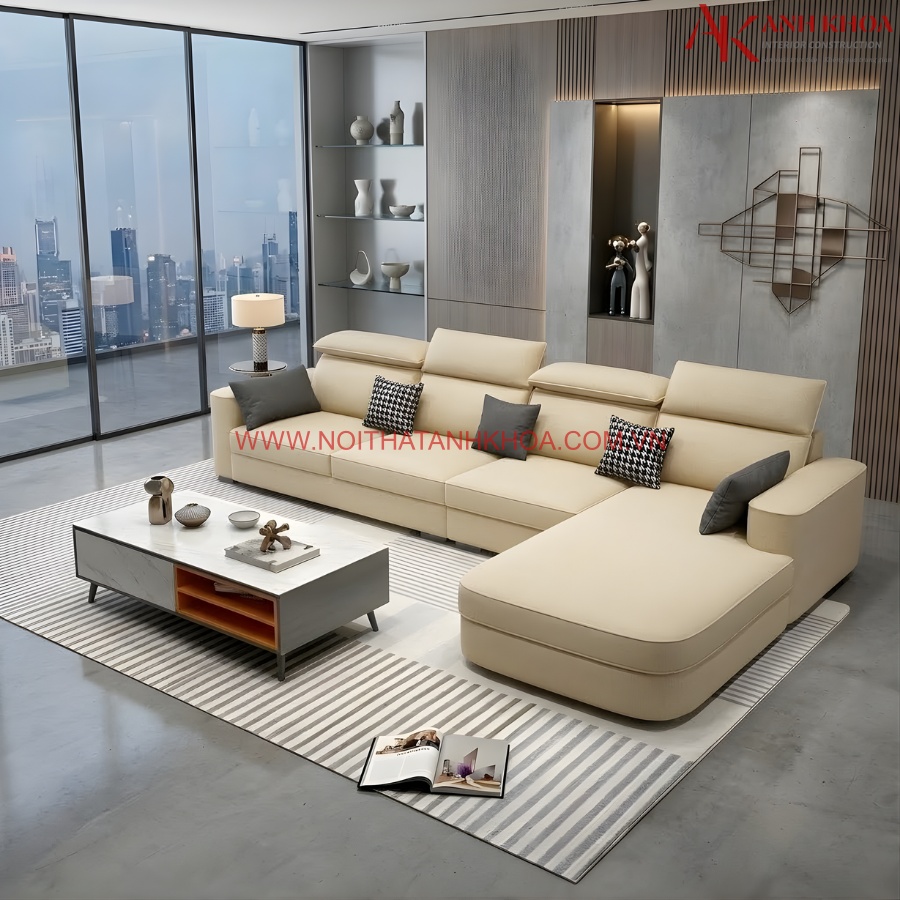 Bộ bàn ghế sofa tiếp khách chữ l màu kem đẹp hiện đại Bộ bàn ghế sofa tiếp khách chữ l màu kem đẹp hiện đại