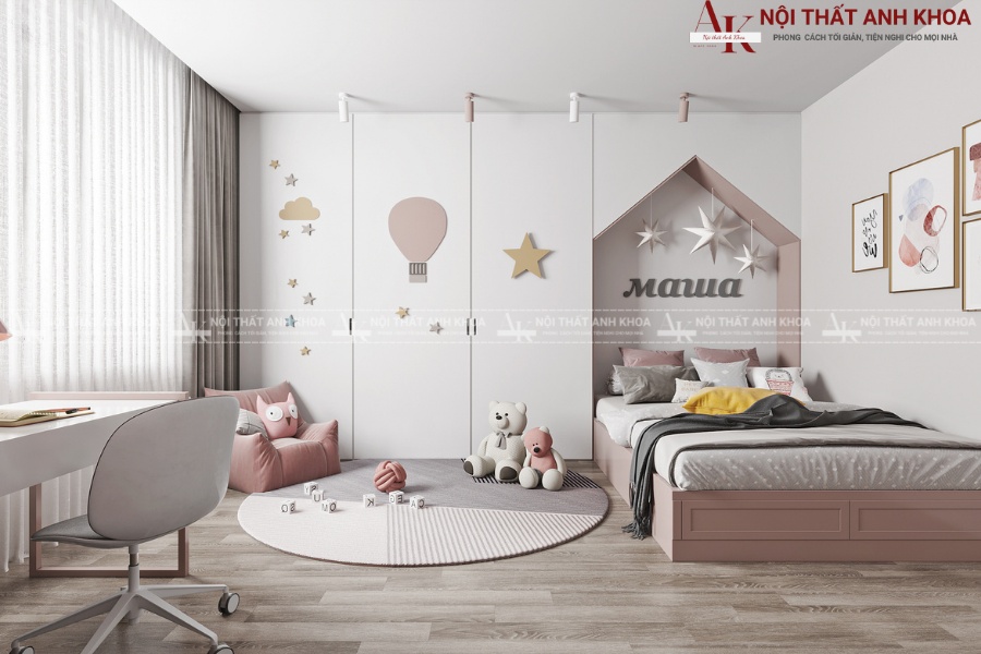 Bộ combo phòng ngủ bé gái đơn giản Bộ combo phòng ngủ bé gái đơn giản