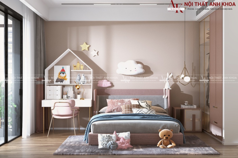 Bộ phòng ngủ màu hồng cho bé gái Bộ phòng ngủ màu hồng cho bé gái