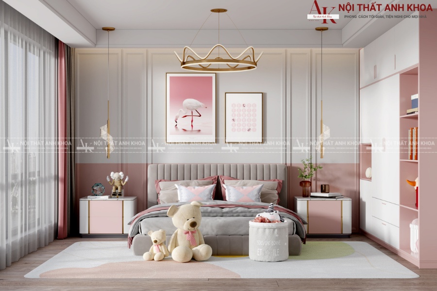 Bộ phòng ngủ màu hồng cho bé gái Bộ phòng ngủ màu hồng cho bé gái