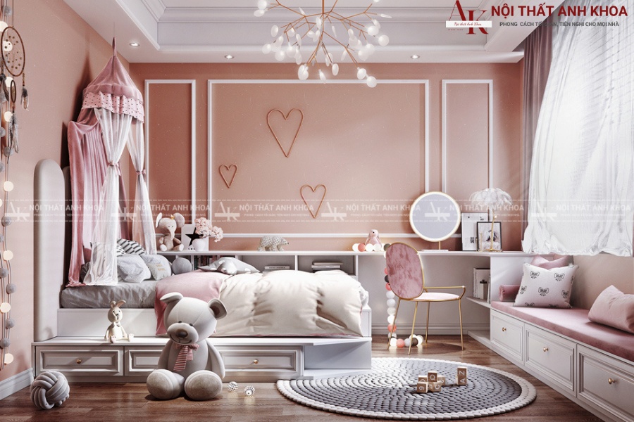 Bộ phòng ngủ màu hồng cho bé gái Bộ phòng ngủ màu hồng cho bé gái
