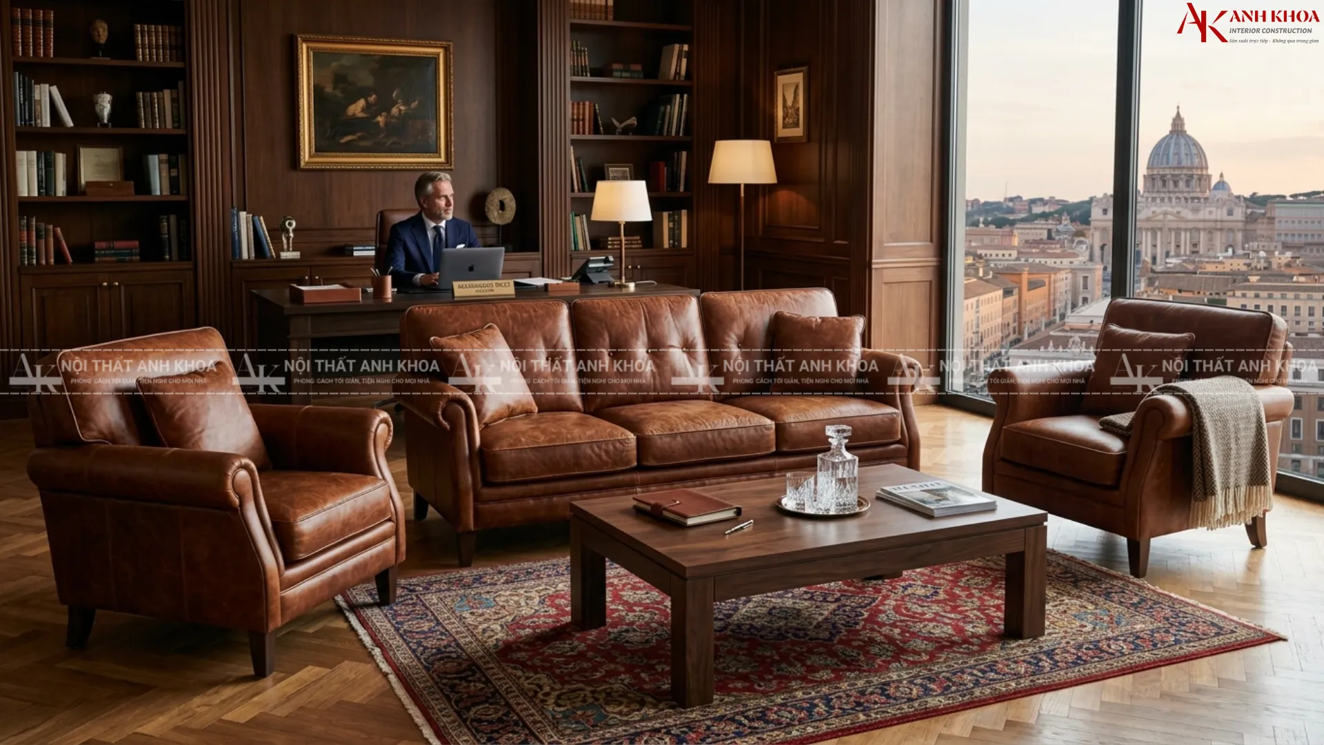 Tinh hoa nội thất Ý - Sofa da bò nâng tầm phòng giám đốc Tinh hoa nội thất Ý - Sofa da bò nâng tầm phòng giám đốc