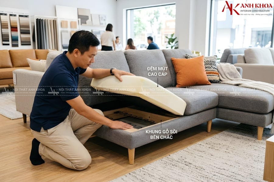 Kiểm tra khung sườn và đệm mút ghế sofa Kiểm tra khung sườn và đệm mút ghế sofa